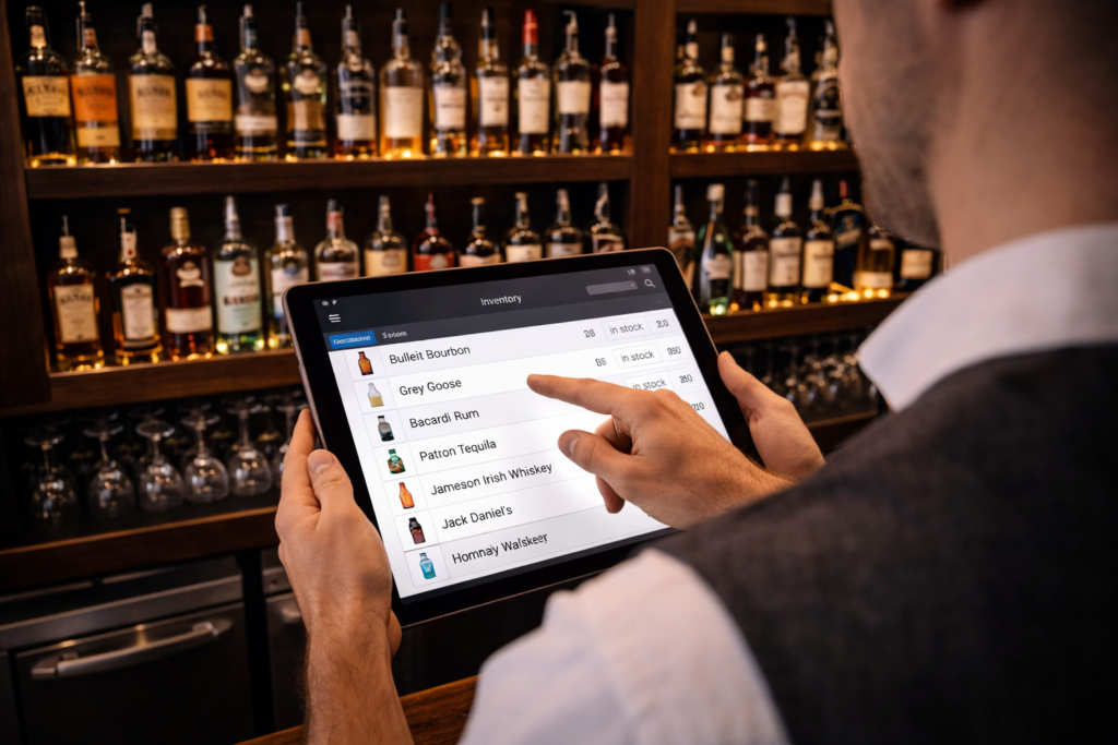 Bar inventory tracking using digital system to monitor liquor levels