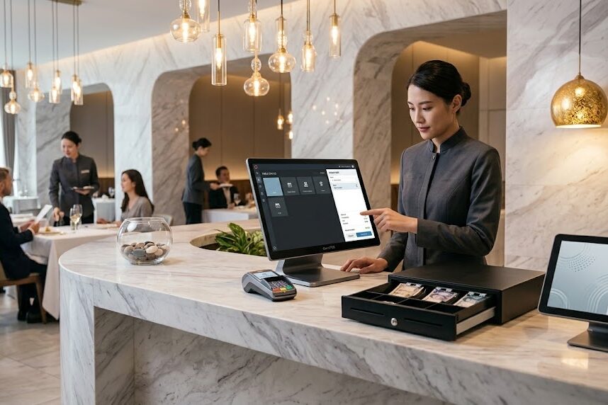Enterprise hospitality POS system used in luxury hotel restaurant environment