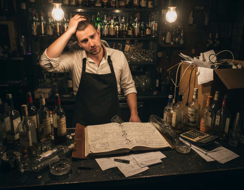 Manual bottle tracking system causing errors and misplaced inventory in bar