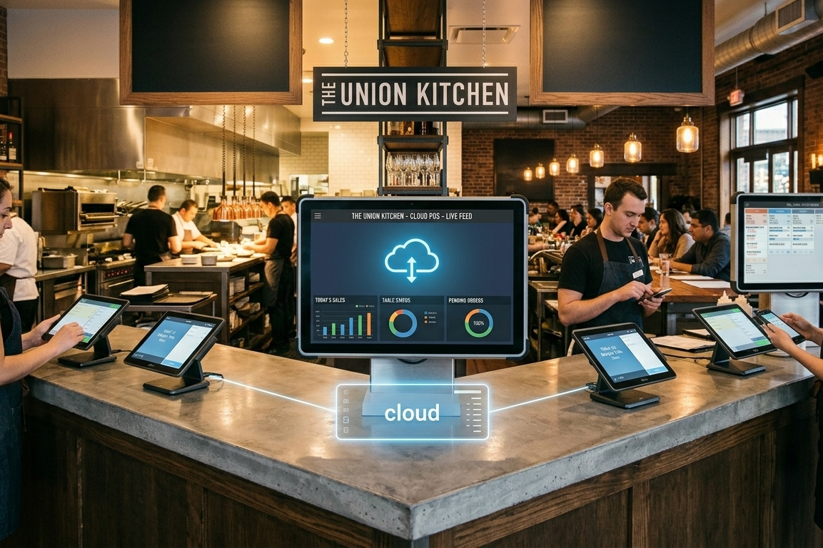 Modern restaurant using cloud POS system for daily operations