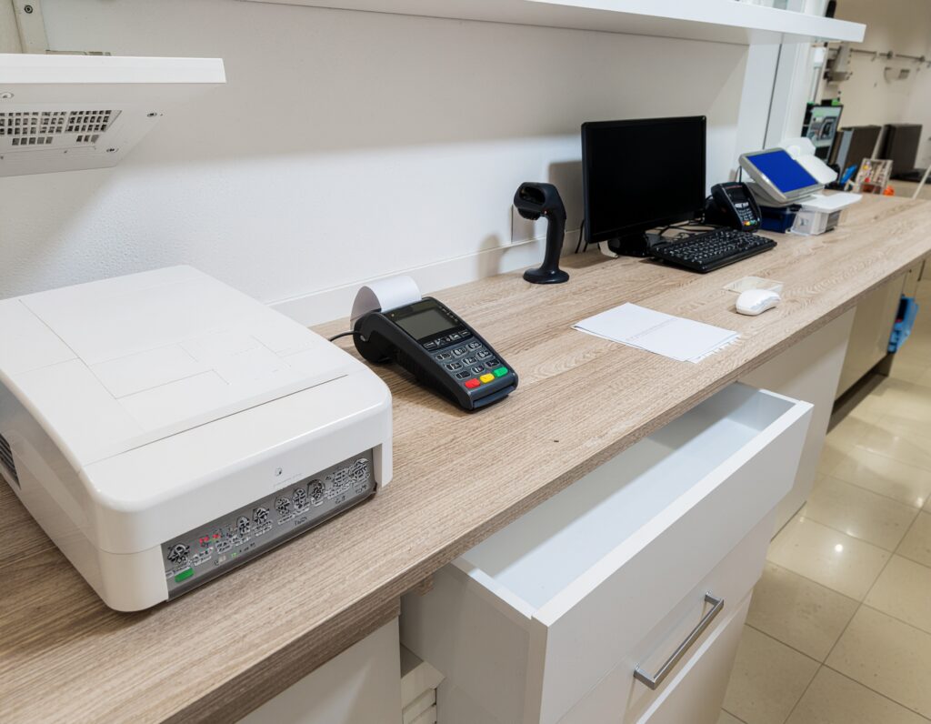 POS hardware solutions Malaysia with touchscreen terminal receipt printer and barcode scanner setup