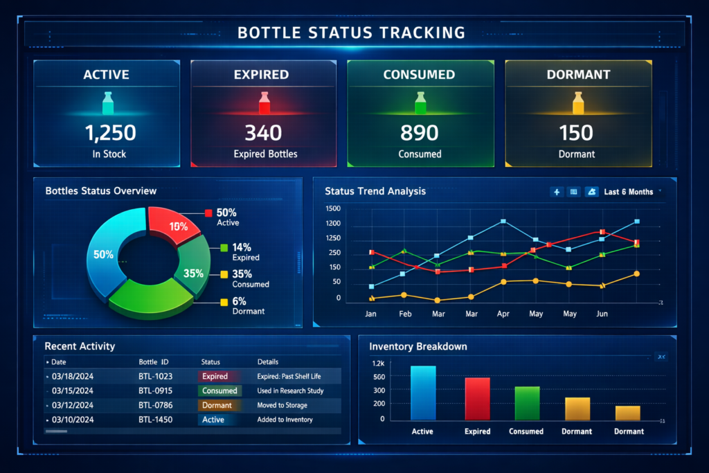 Real-time bottle status tracking dashboard for inventory management