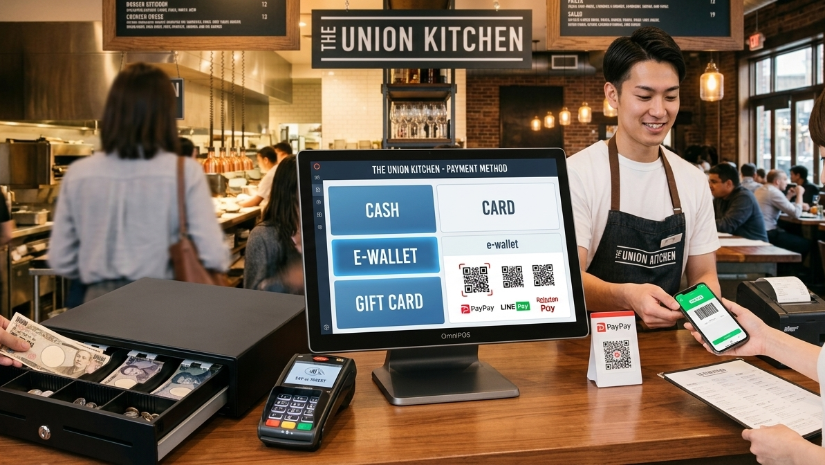 Restaurant POS payment system accepting cash card and e wallet payments