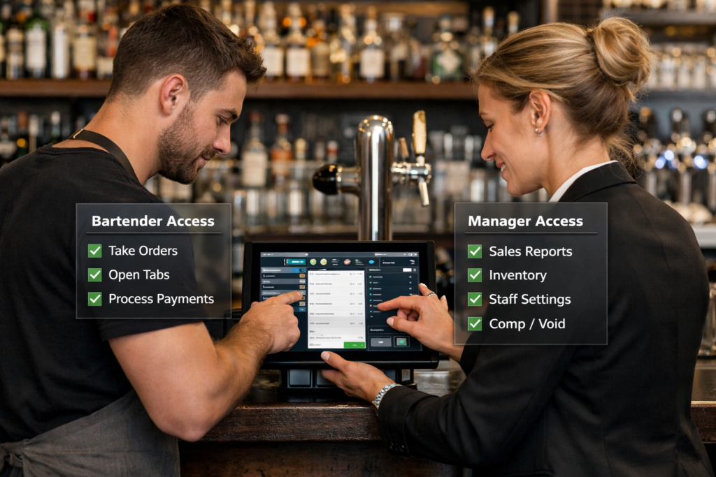 Role-based access control system for bar staff and management